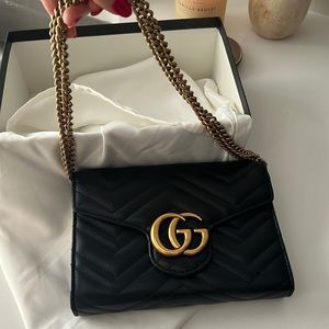 AUTHENTIC GUCCI MARMONT WALLET ON CHAIN BLACK/GOLD